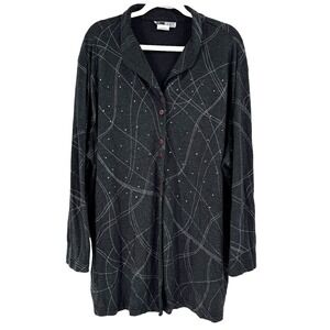Dena Lauren Women's Cardigan Sweatshirt Sweater 3X Gray Geometric Artsy‎ Long